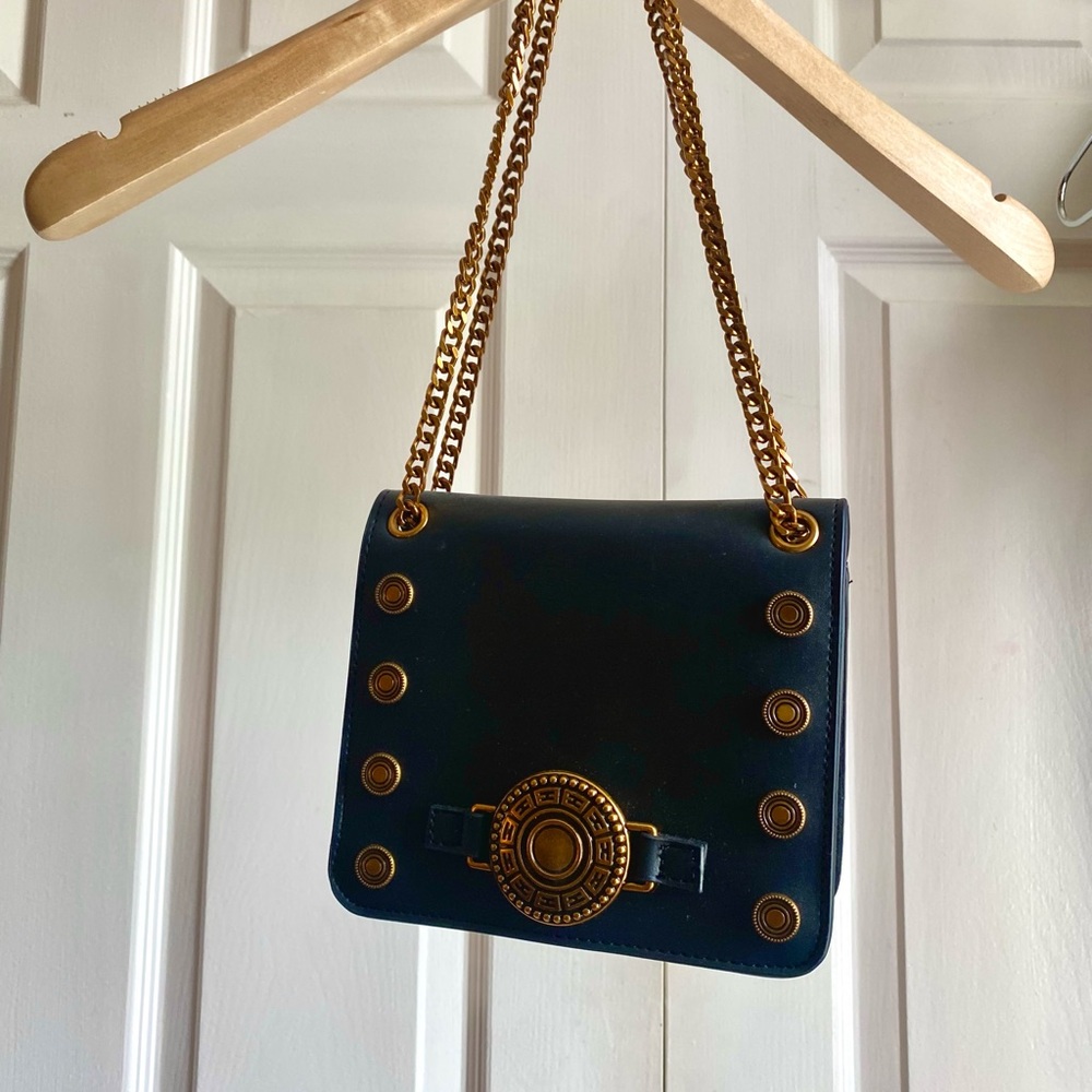 ASOS Black and Gold Structured Shoulder Bag with Chain Strap